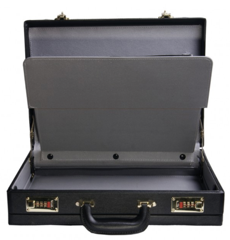 Black briefcase with writing board